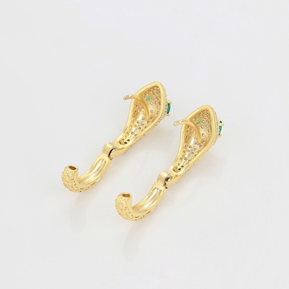 14k Gold Plated Hoop Earrings with White CZ Zircon | Luxury Jewelry - Picture 3 of 10